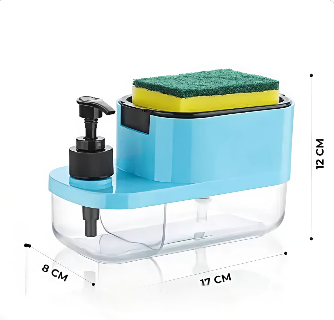 3 In 1 Soap Pump Dispenser With Sponge Holder - Blue: 1 Unit