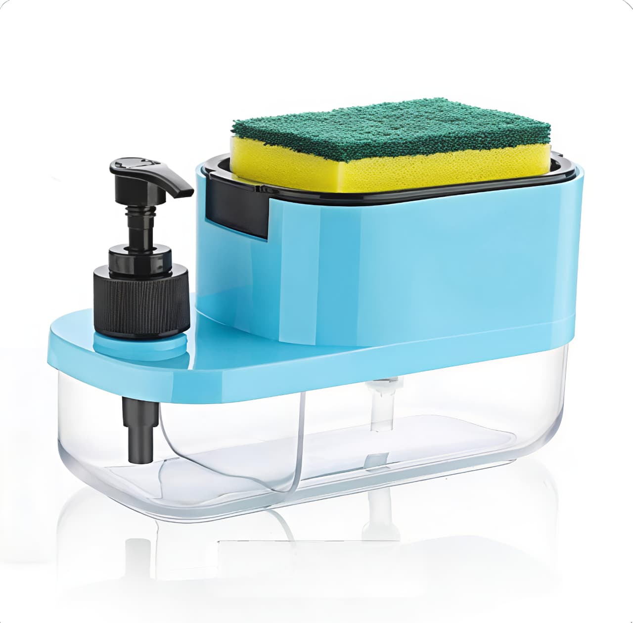 3 In 1 Soap Pump Dispenser With Sponge Holder - Blue: 1 Unit