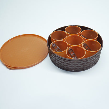 Round Masala Box, 7 Cups & Spoons, Dry Fruit Masala Box