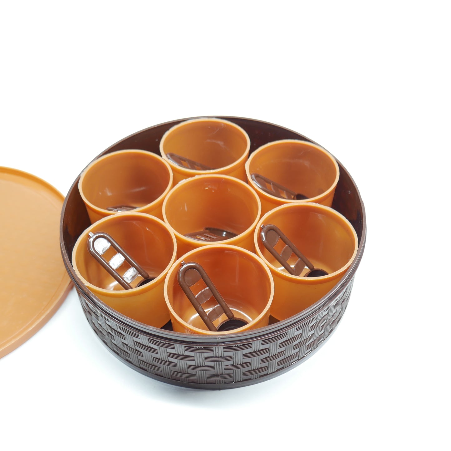 Round Masala Box, 7 Cups & Spoons, Dry Fruit Masala Box