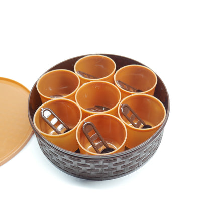 Round Masala Box, 7 Cups & Spoons, Dry Fruit Masala Box