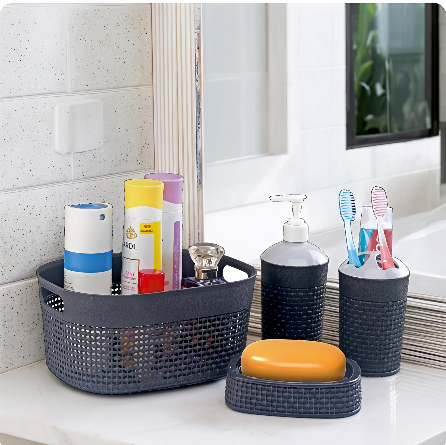 Bathroom Accessories Set (Grey) - Set of 4: 1 Unit